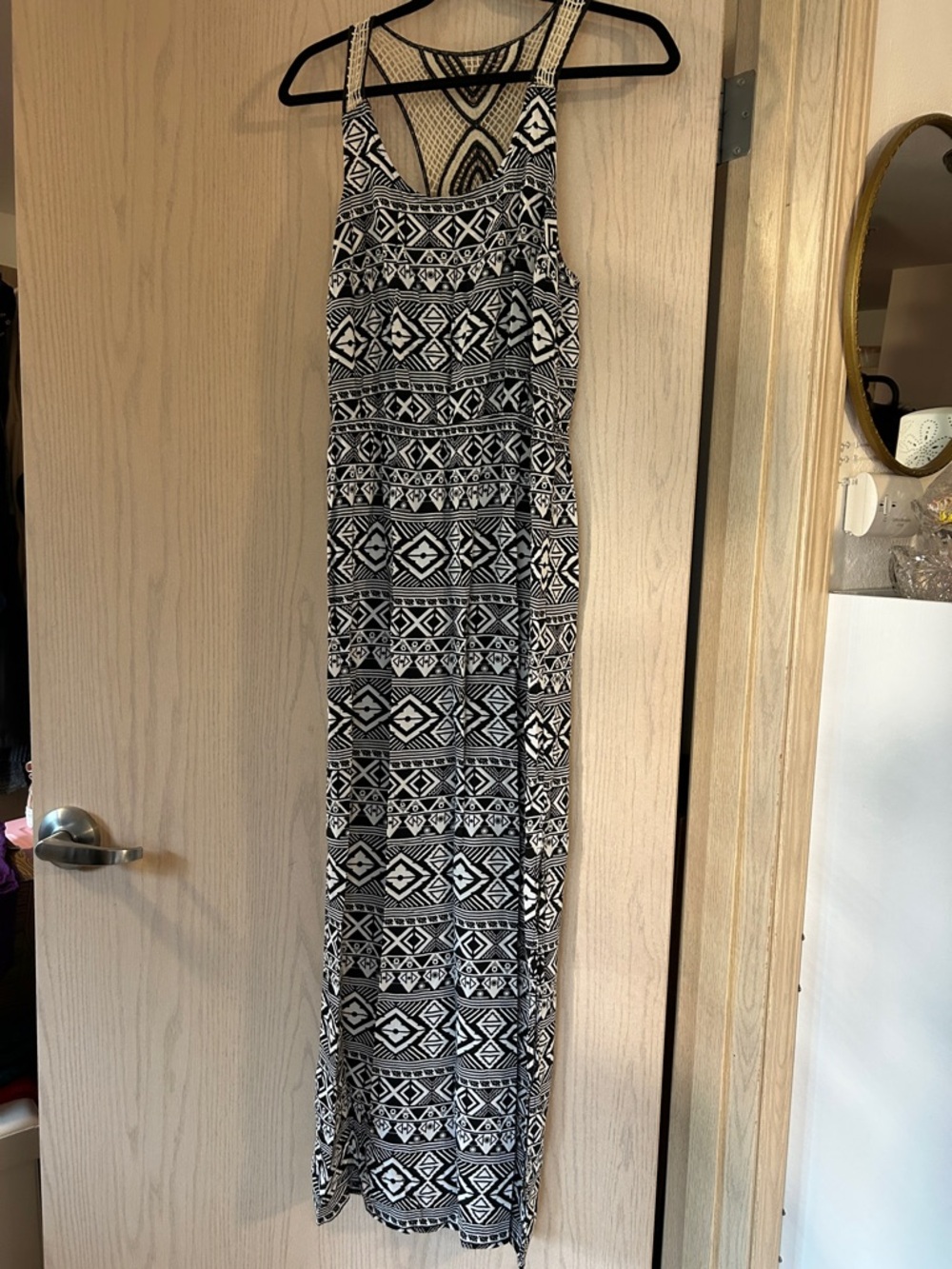 No Boundaries Black & White Geometric Racerback Maxi Dress